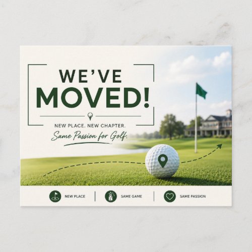 Golf we've moved to new house postcard