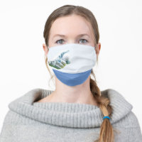 Golf with hand holds golf ball in blue background cloth face mask