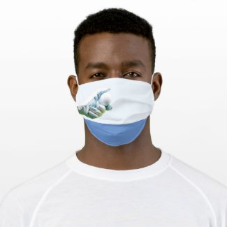 Golf with hand holds golf ball in blue background cloth face mask