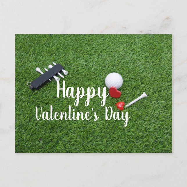 Golf with love on green Happy Valentine's Day Card (Front)