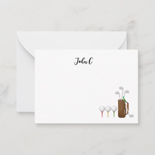 Golf with Name Cart golfer club ion ball  Note Card