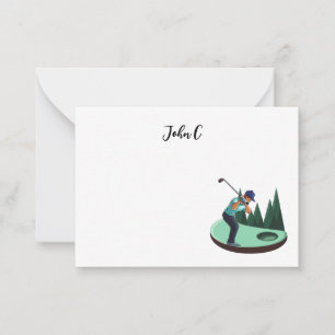 Golf with Name Cart golfer golfing Note Card