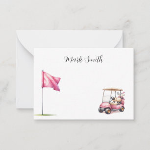 Golf with Name for golfer with golf cart at flag Note Card