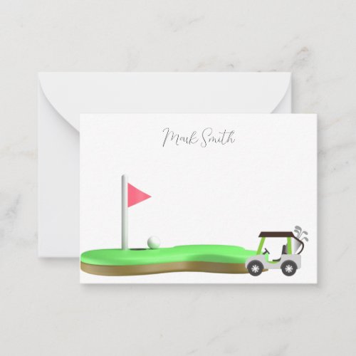 Golf with Name for golfer with golf cart at flag  Note Card