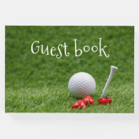 Golf with tee & hearts on green grass Guest Book