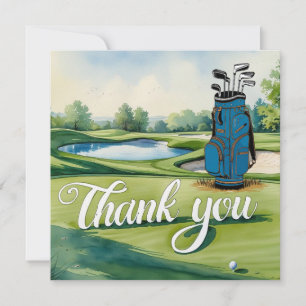 Golf with text on golf course watercolor style thank you card