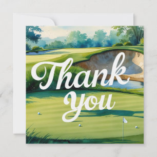 Golf with text on golf course watercolor style thank you card