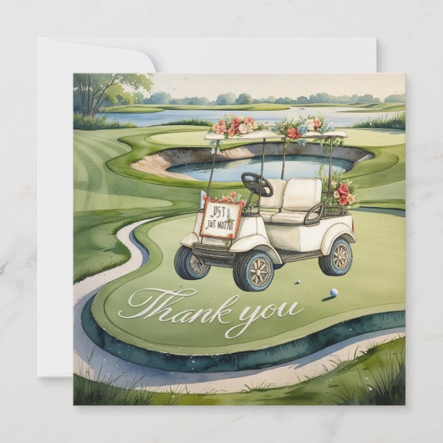 Golf with text on golf course wedding thank you card (Front)
