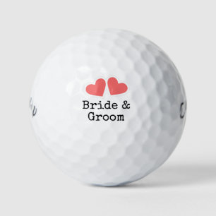 Golf with two red heart bride & groom wedding  balls
