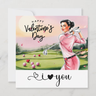 Golf Woman Golfer Golfing Valentine's Day  Holiday Card