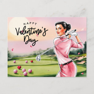 Golf Woman Golfer Golfing Valentine's Day Holiday Postcard