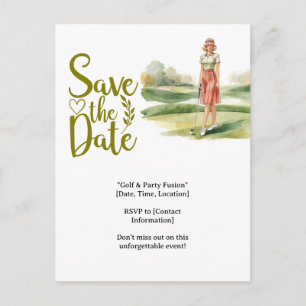 Golf  woman golfer is golfing on green  postcard
