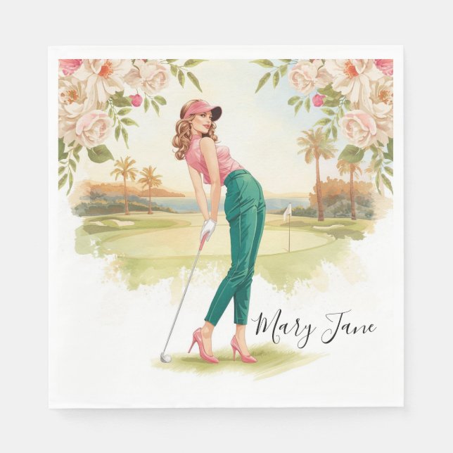 Golf Woman golfer on golf course Napkins (Front)