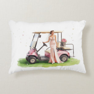 Golf woman golfer & pink cart Bachelorette party Accent Pillow