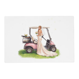 Golf woman golfer & pink cart  Bachelorette party Placemat