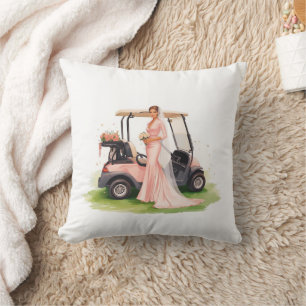 Golf woman golfer & pink cart  Bachelorette party Throw Pillow