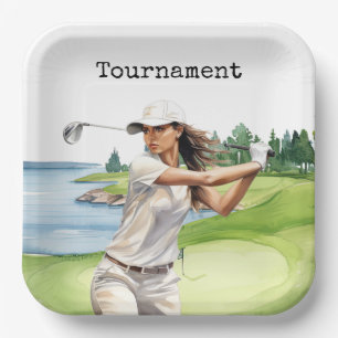 Golf Woman in golf course Paper Plates