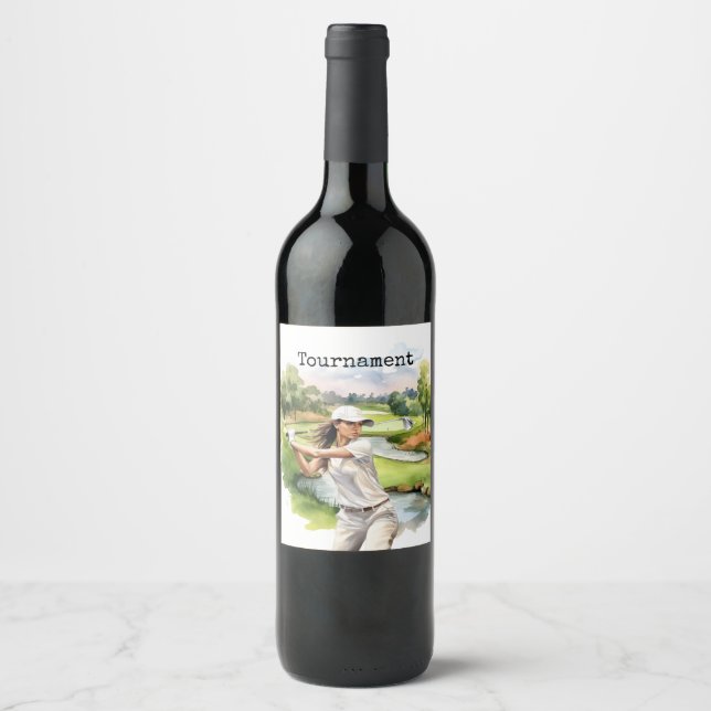 Golf Woman in golf course Wine Label (Front)