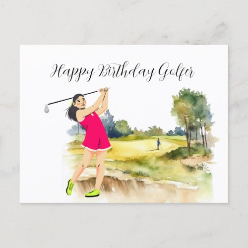 Golf woman is playing golf  Birthday golfer Card