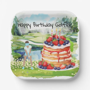Golf woman is playing golf Birthday golfer Card Paper Plates