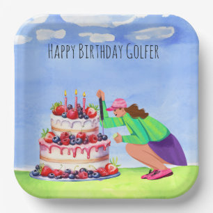 Golf woman is playing golf Birthday golfer Paper Plates