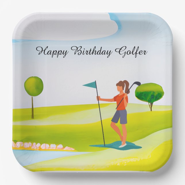 Golf woman is playing golf  Birthday golfer Paper Plates (Front)