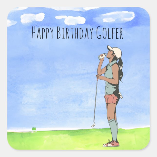 Golf woman is playing golf  Birthday golfer Square Sticker (Front)