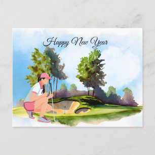 Golf woman is playing golf  New Year Holiday Postcard