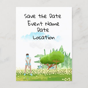 Golf woman is playing golf Save the Date party Postcard
