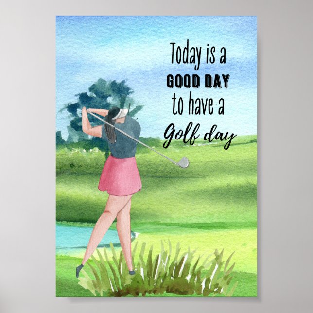 Golf woman is playing golf watercolor poster (Front)