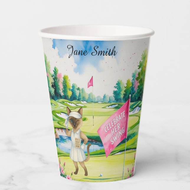 Golf Woman Tournament for Siamese Cat Golfer Paper Cups (Front)
