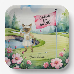 Golf Woman Tournament for Siamese Cat Golfer Paper Plates