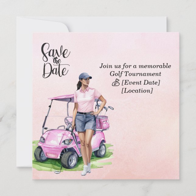 Golf Woman tournament Pink themed Invitation (Front)