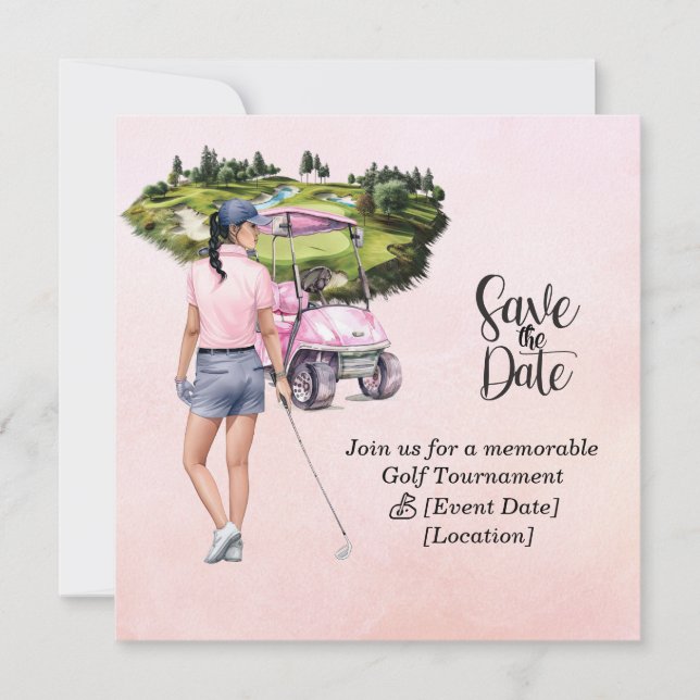Golf Woman tournament Pink themed Invitation (Front)