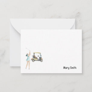 Golf woman with golf cart note card