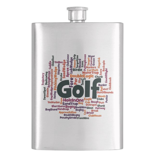 Golf Word Cloud Hip Flask (Front)