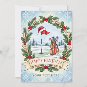 Golf Wreath Bow Christmas Holiday Card