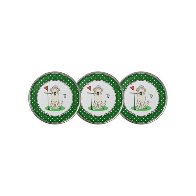 Golf Yellow Labrador Retriever Dog - Funny Golf Ball Marker (3 Up)