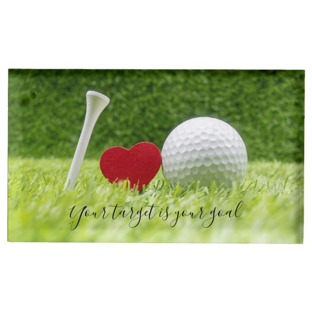 Golf your target is your goal golf ball with love place card holder (Front)