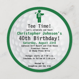 Golfball Green blac Golf Birthday Party Invitation