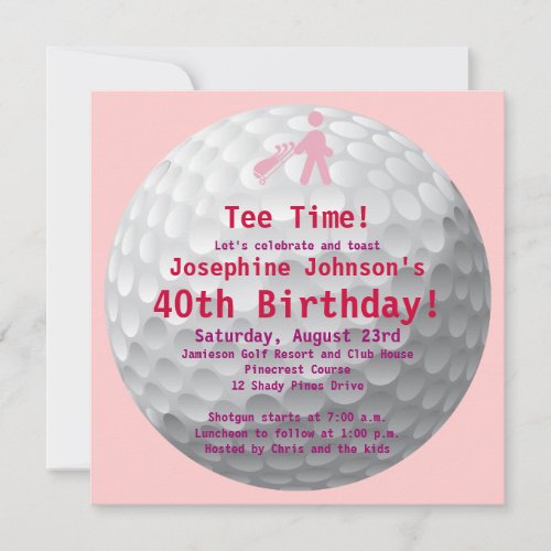 Golfball Green Golf 40th Birthday Party Invitation