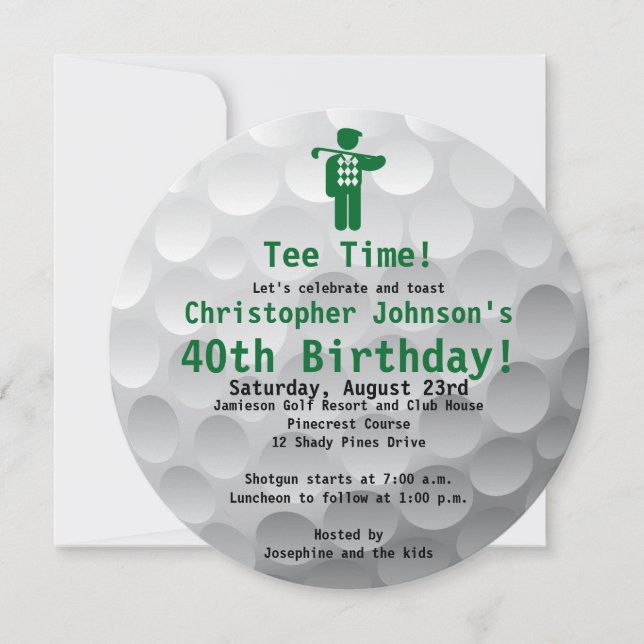 Golfball Green Golf 40th Birthday Party Invitation (Front)