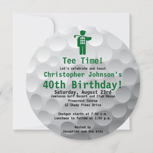 Golfball Green Golf 40th Birthday Party Invitation