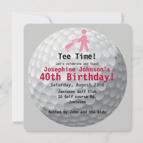 Golfball Green Golf 40th Birthday Party Invitation