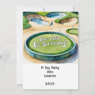 Golfer  1st Birthday watercolor one year  Invitation