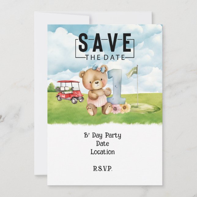 Golfer  1st Birthday watercolor one year  Invitation (Front)