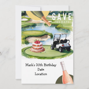 Golfer 30th Birthday with golf cart Save the Date Invitation