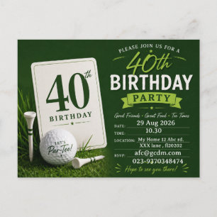 Golfer 40th birthday birthday party invitation postcard