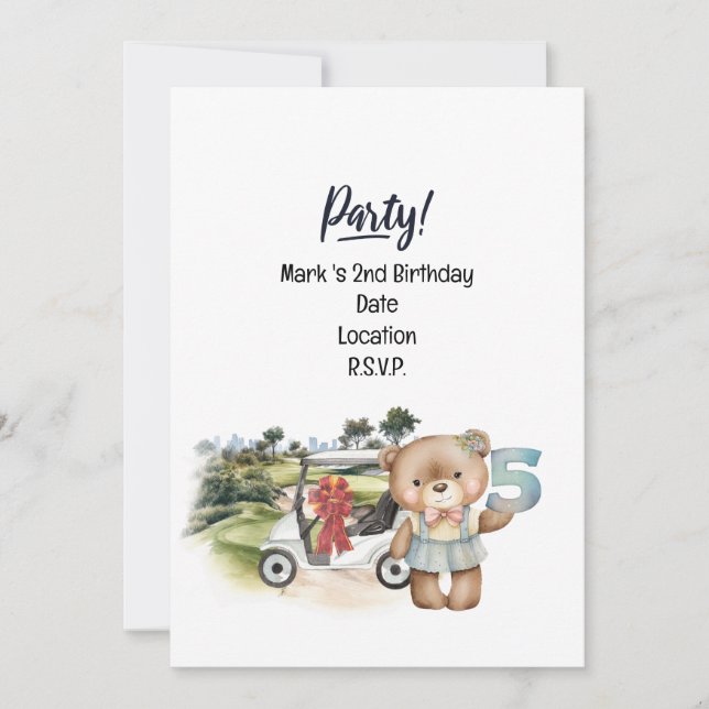 Golfer 5th  Birthday Girl Save Date Invitation (Front)
