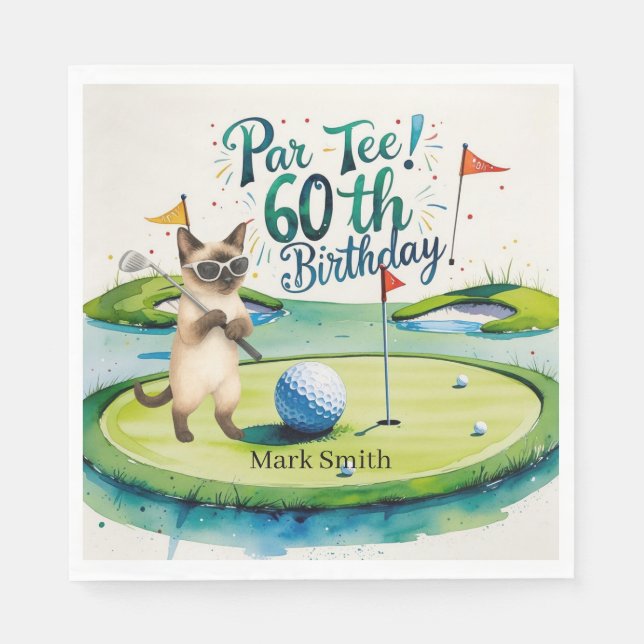 Golfer 60th Birthday for Siamese Cat Lovers Napkins (Front)